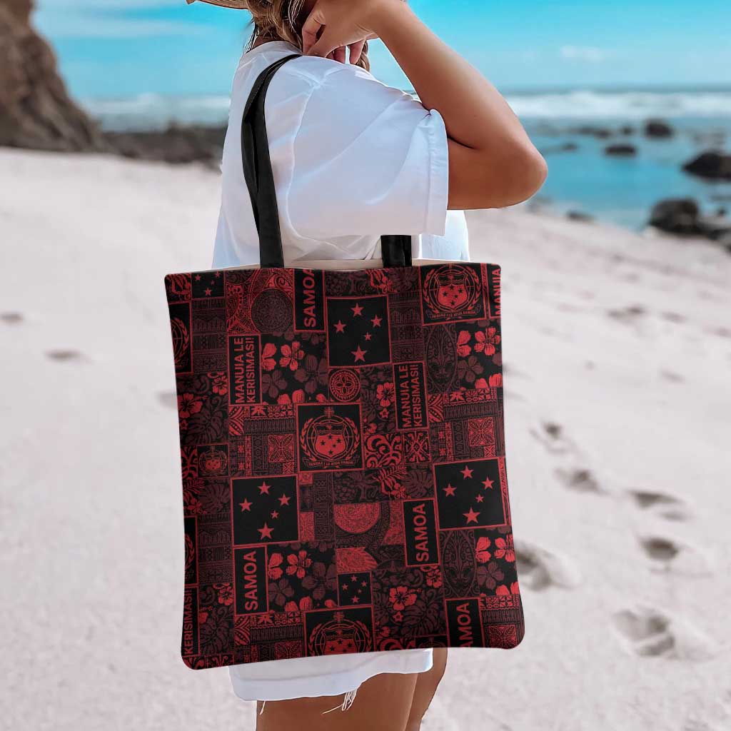 Dark Samoa Manuia Le Kerisimasi Tote Bag Pacific Patchwork Xmas Vibes LT9 - Polynesian Pride