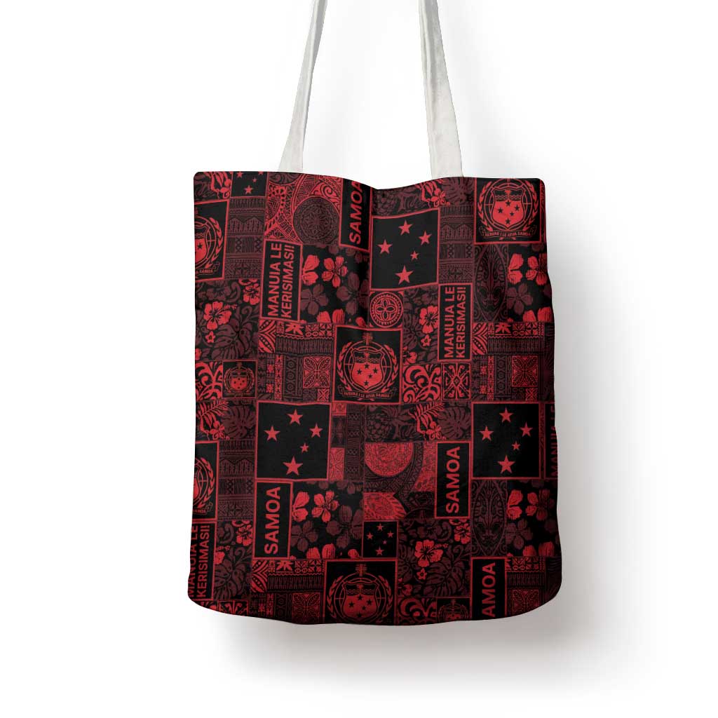 Dark Samoa Manuia Le Kerisimasi Tote Bag Pacific Patchwork Xmas Vibes LT9 - Polynesian Pride