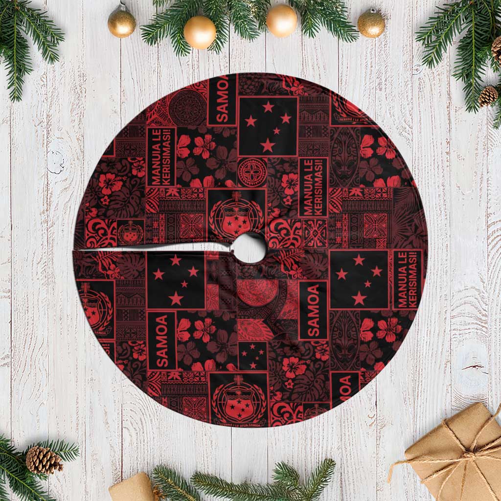 Dark Samoa Manuia Le Kerisimasi Tree Skirt Pacific Patchwork Xmas Vibes LT9 Casual Red - Polynesian Pride