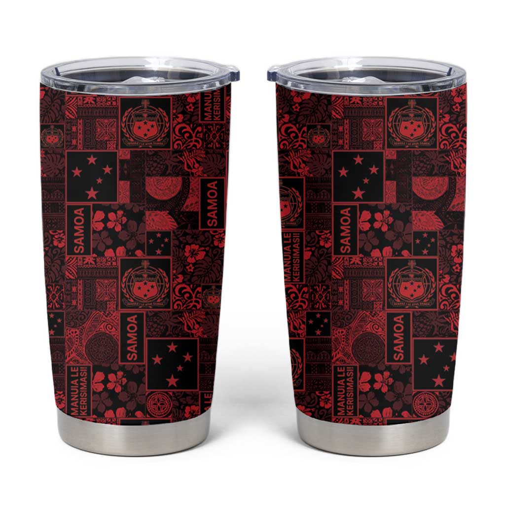Dark Samoa Manuia Le Kerisimasi Tumbler Cup Pacific Patchwork Xmas Vibes LT9 Red - Polynesian Pride