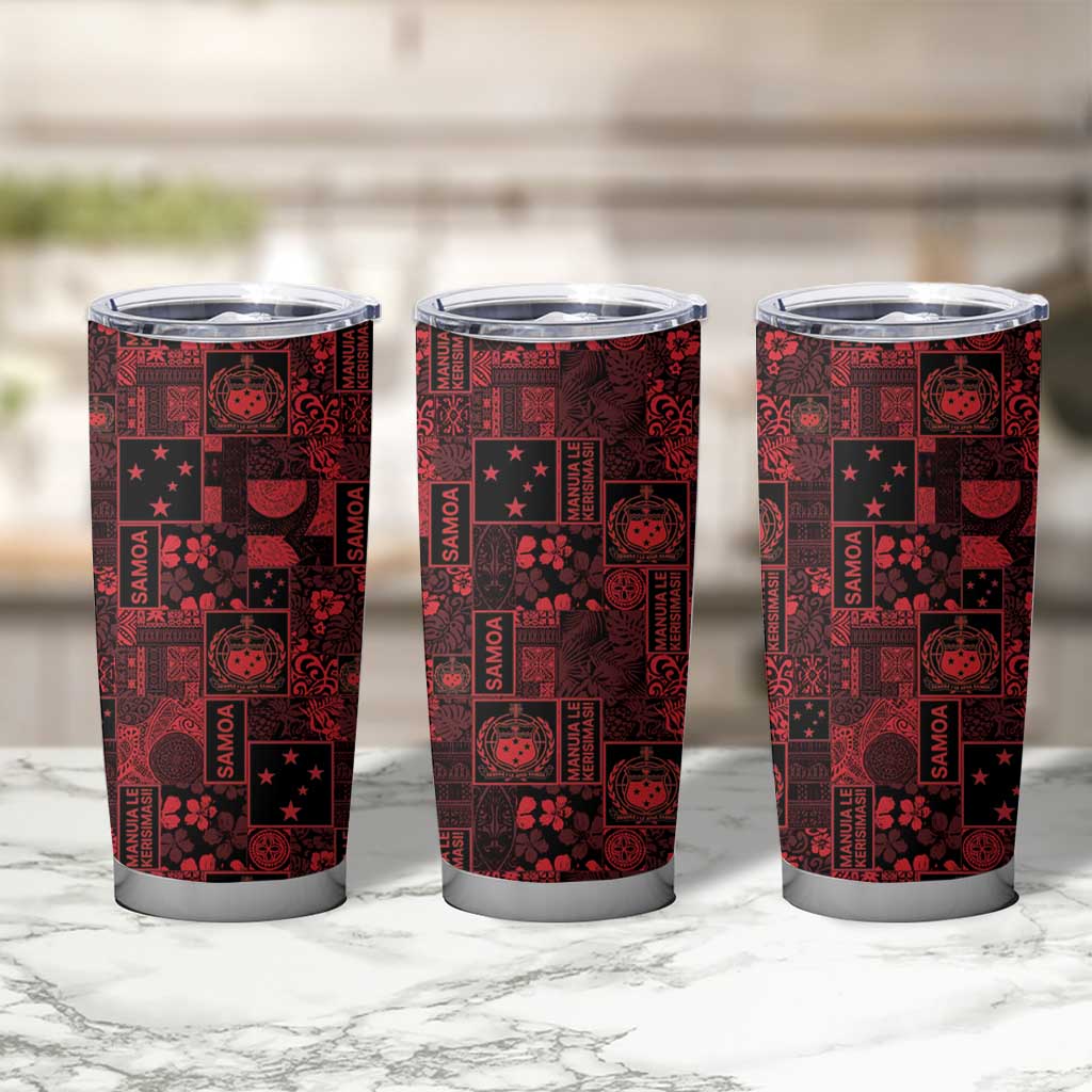 Dark Samoa Manuia Le Kerisimasi Tumbler Cup Pacific Patchwork Xmas Vibes LT9 - Polynesian Pride