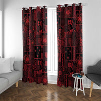 Dark Samoa Manuia Le Kerisimasi Window Curtain Pacific Patchwork Xmas Vibes LT9 With Grommets Red - Polynesian Pride