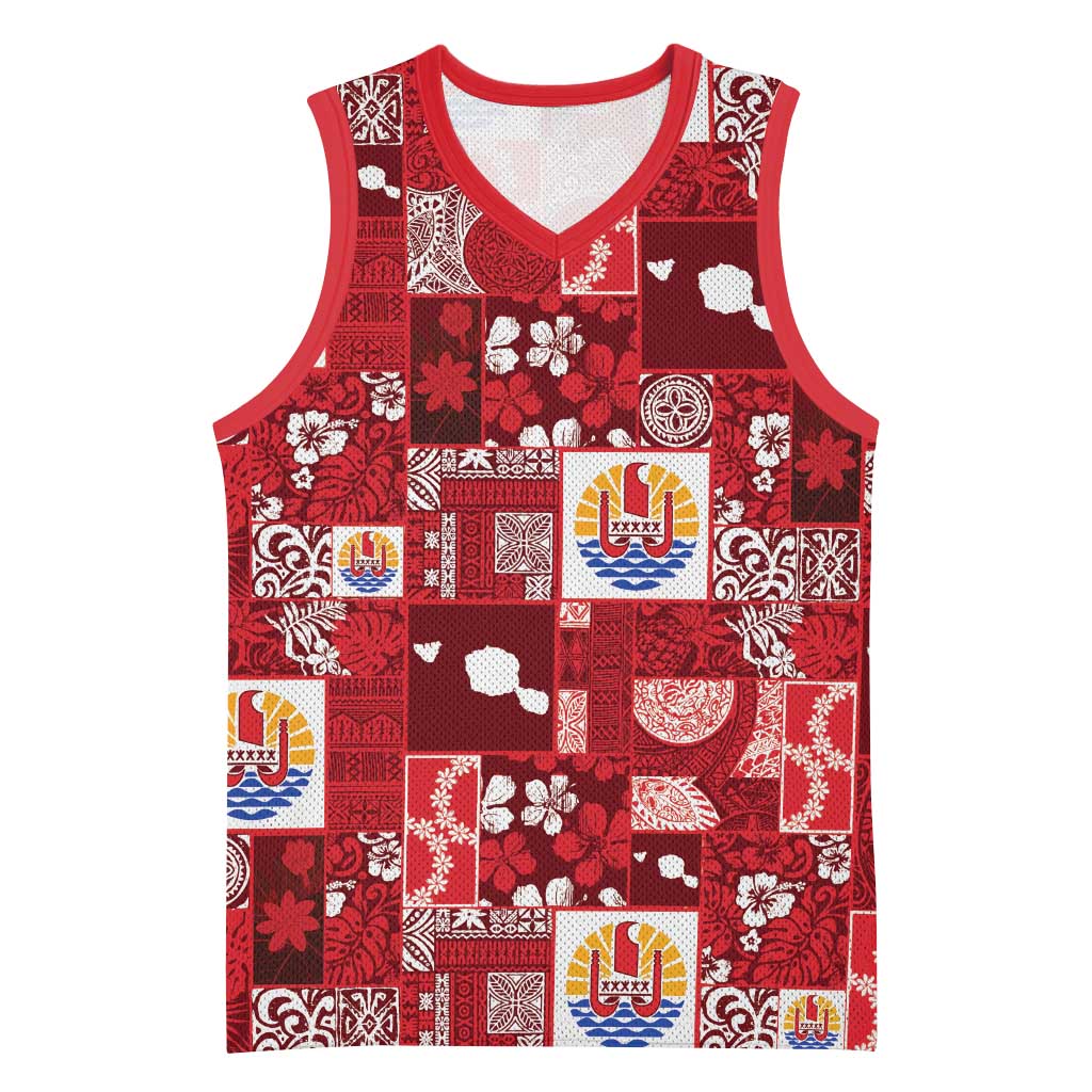 Tahiti Oaoa I Teie Noera Basketball Jersey Pacific Patchwork Xmas Vibes LT9 Unisex Red - Polynesian Pride