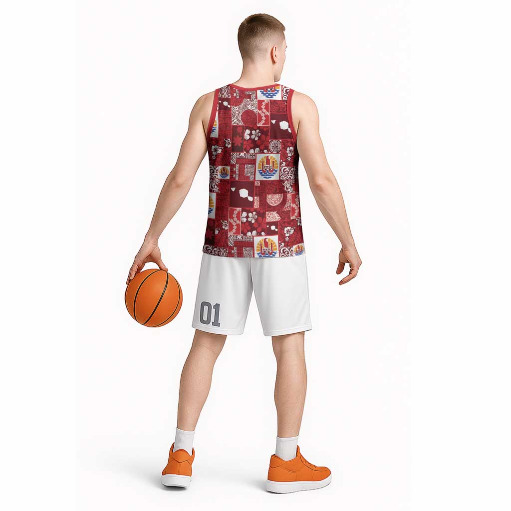 Tahiti Oaoa I Teie Noera Basketball Jersey Pacific Patchwork Xmas Vibes LT9 - Polynesian Pride