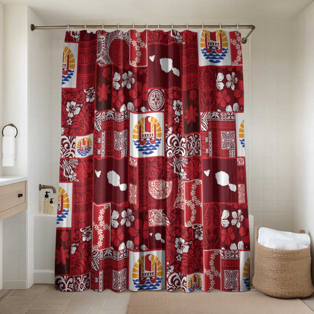 Tahiti Oaoa I Teie Noera Bathroom Set Pacific Patchwork Xmas Vibes LT9 Shower Curtain Only Red - Polynesian Pride
