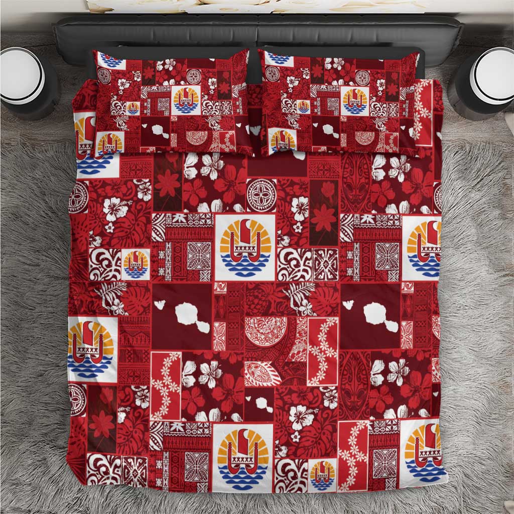 Tahiti Oaoa I Teie Noera Bedding Set Pacific Patchwork Xmas Vibes LT9 Red - Polynesian Pride