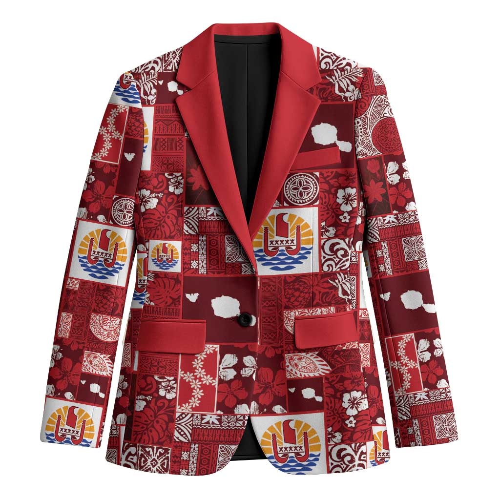 Tahiti Oaoa I Teie Noera Blazer Pacific Patchwork Xmas Vibes LT9 Unisex Red - Polynesian Pride