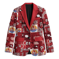Tahiti Oaoa I Teie Noera Blazer Pacific Patchwork Xmas Vibes LT9 Unisex Red - Polynesian Pride