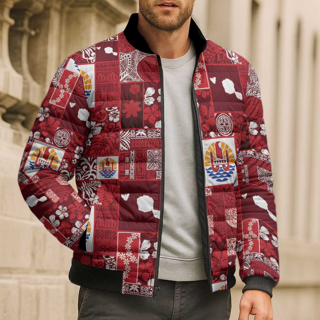 Tahiti Oaoa I Teie Noera Bomber Puffer Jacket Pacific Patchwork Xmas Vibes LT9 - Polynesian Pride