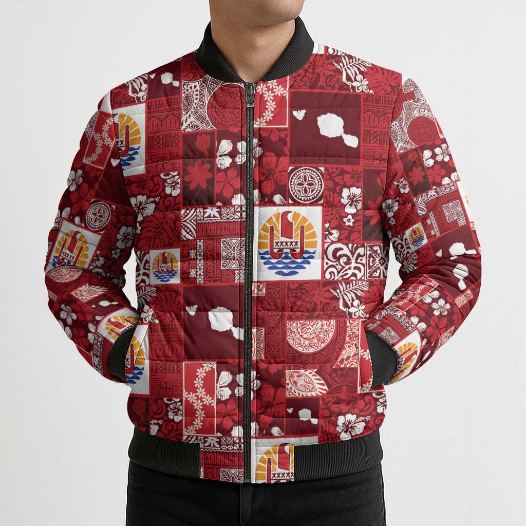 Tahiti Oaoa I Teie Noera Bomber Puffer Jacket Pacific Patchwork Xmas Vibes LT9 - Polynesian Pride