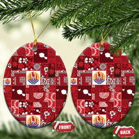 Tahiti Oaoa I Teie Noera Ceramic Ornament Pacific Patchwork Xmas Vibes LT9 Oval Red - Polynesian Pride