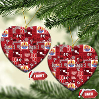 Tahiti Oaoa I Teie Noera Ceramic Ornament Pacific Patchwork Xmas Vibes LT9 Heart Red - Polynesian Pride
