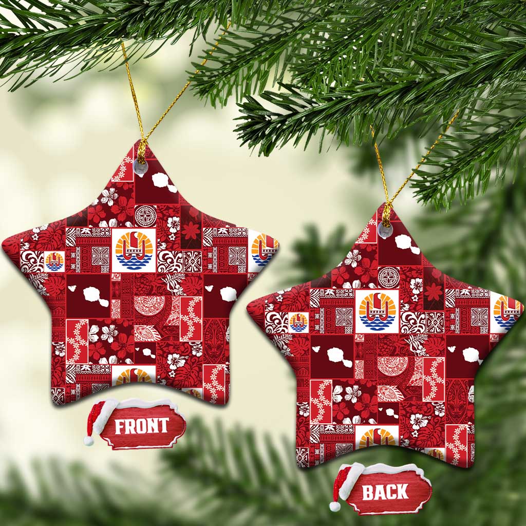 Tahiti Oaoa I Teie Noera Ceramic Ornament Pacific Patchwork Xmas Vibes LT9 Star Red - Polynesian Pride