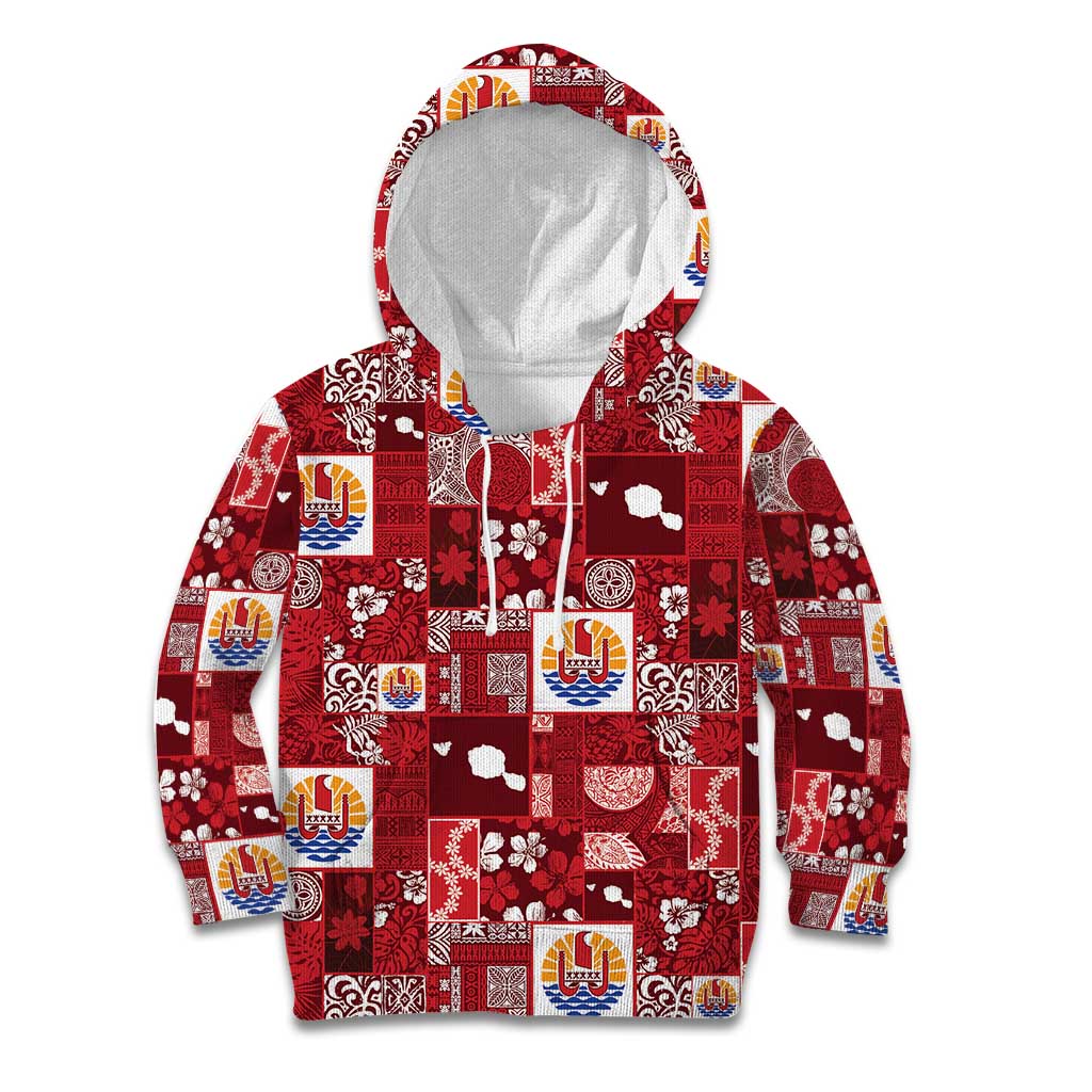 Tahiti Oaoa I Teie Noera Kid Hoodie Pacific Patchwork Xmas Vibes LT9 Hoodie Red - Polynesian Pride