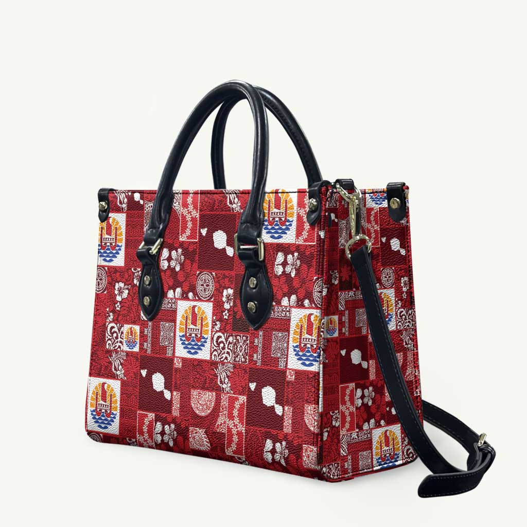 Tahiti Oaoa I Teie Noera Leather Bag Pacific Patchwork Xmas Vibes LT9 Red - Polynesian Pride