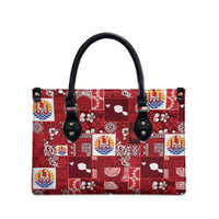 Tahiti Oaoa I Teie Noera Leather Bag Pacific Patchwork Xmas Vibes LT9 - Polynesian Pride