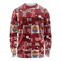 Tahiti Oaoa I Teie Noera Long Sleeve Shirt Pacific Patchwork Xmas Vibes LT9 Unisex Red - Polynesian Pride