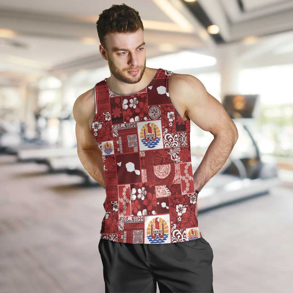 Tahiti Oaoa I Teie Noera Men Tank Top Pacific Patchwork Xmas Vibes LT9 Red - Polynesian Pride