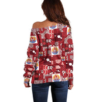 Tahiti Oaoa I Teie Noera Off Shoulder Sweater Pacific Patchwork Xmas Vibes LT9 - Polynesian Pride