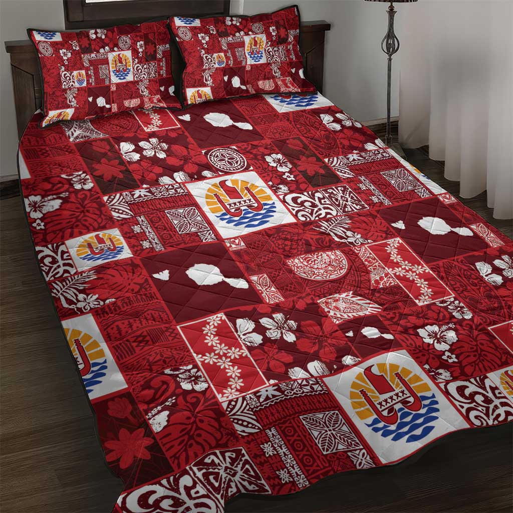 Tahiti Oaoa I Teie Noera Quilt Bed Set Pacific Patchwork Xmas Vibes LT9 Red - Polynesian Pride