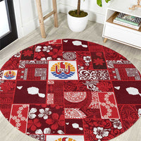 Tahiti Oaoa I Teie Noera Round Carpet Pacific Patchwork Xmas Vibes LT9 Red - Polynesian Pride
