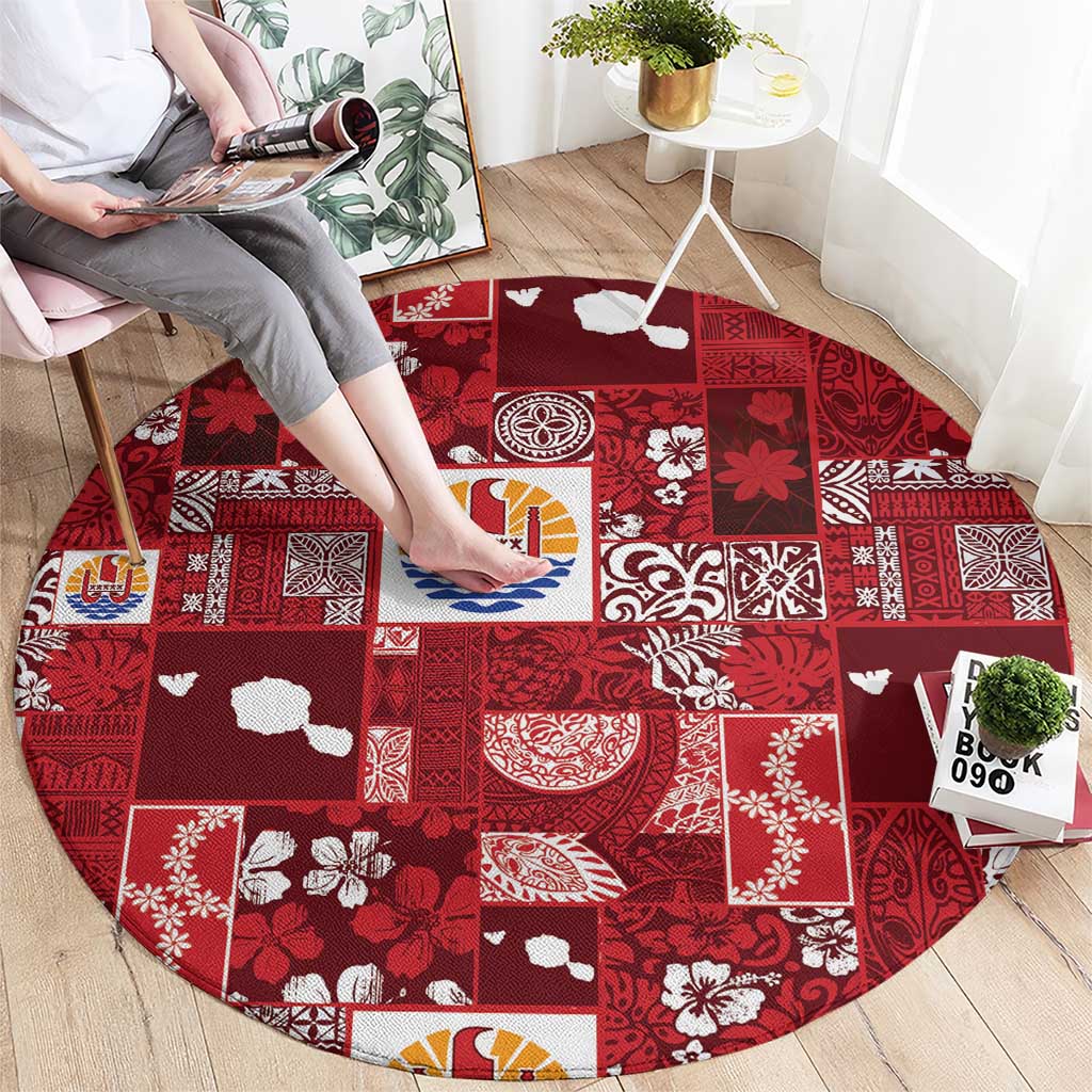 Tahiti Oaoa I Teie Noera Round Carpet Pacific Patchwork Xmas Vibes LT9 - Polynesian Pride