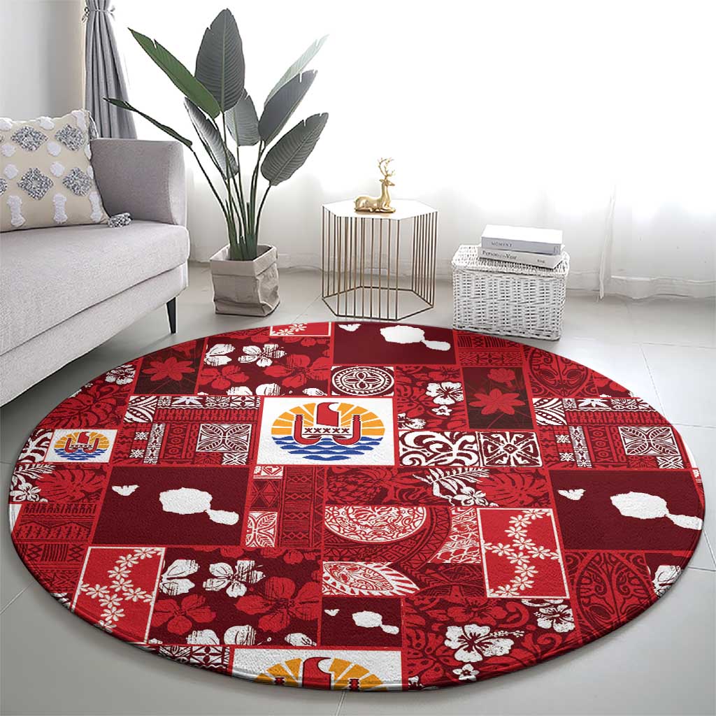 Tahiti Oaoa I Teie Noera Round Carpet Pacific Patchwork Xmas Vibes LT9 - Polynesian Pride