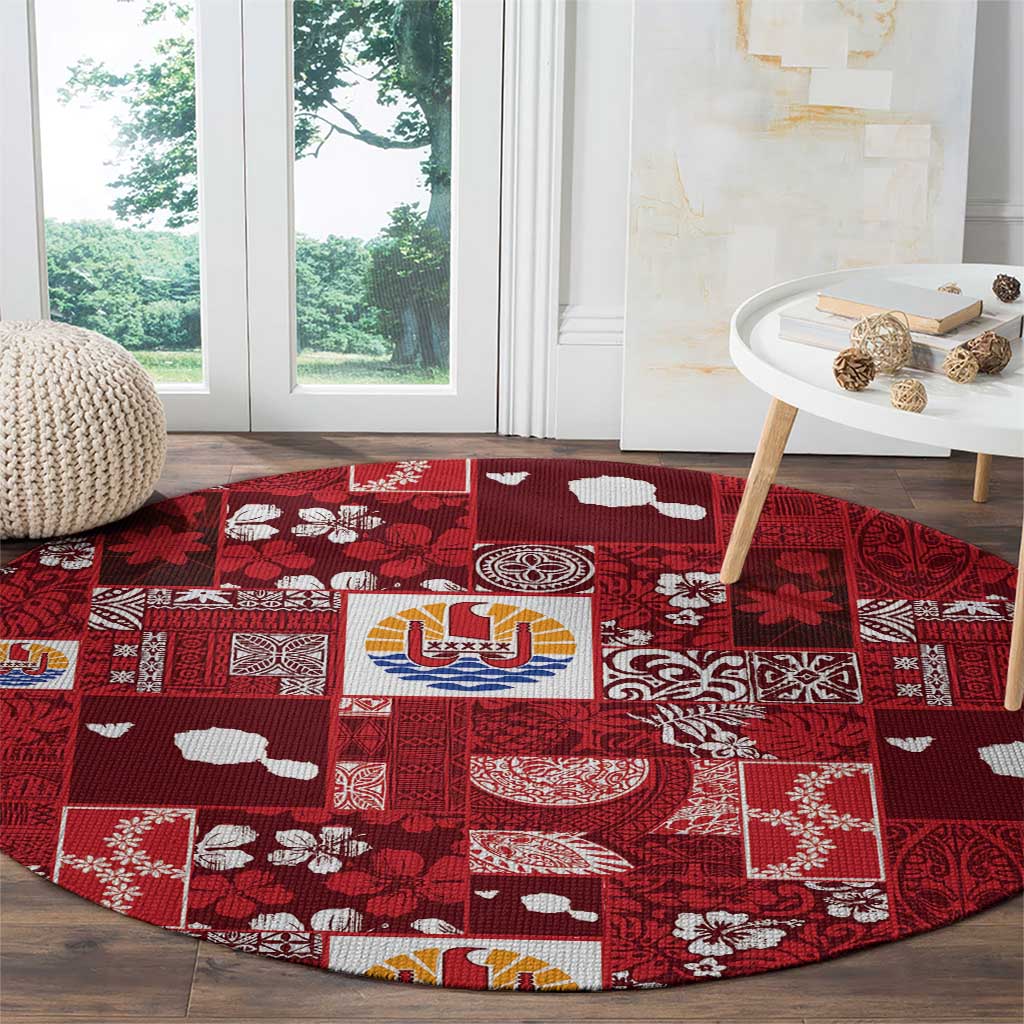 Tahiti Oaoa I Teie Noera Round Carpet Pacific Patchwork Xmas Vibes LT9 - Polynesian Pride