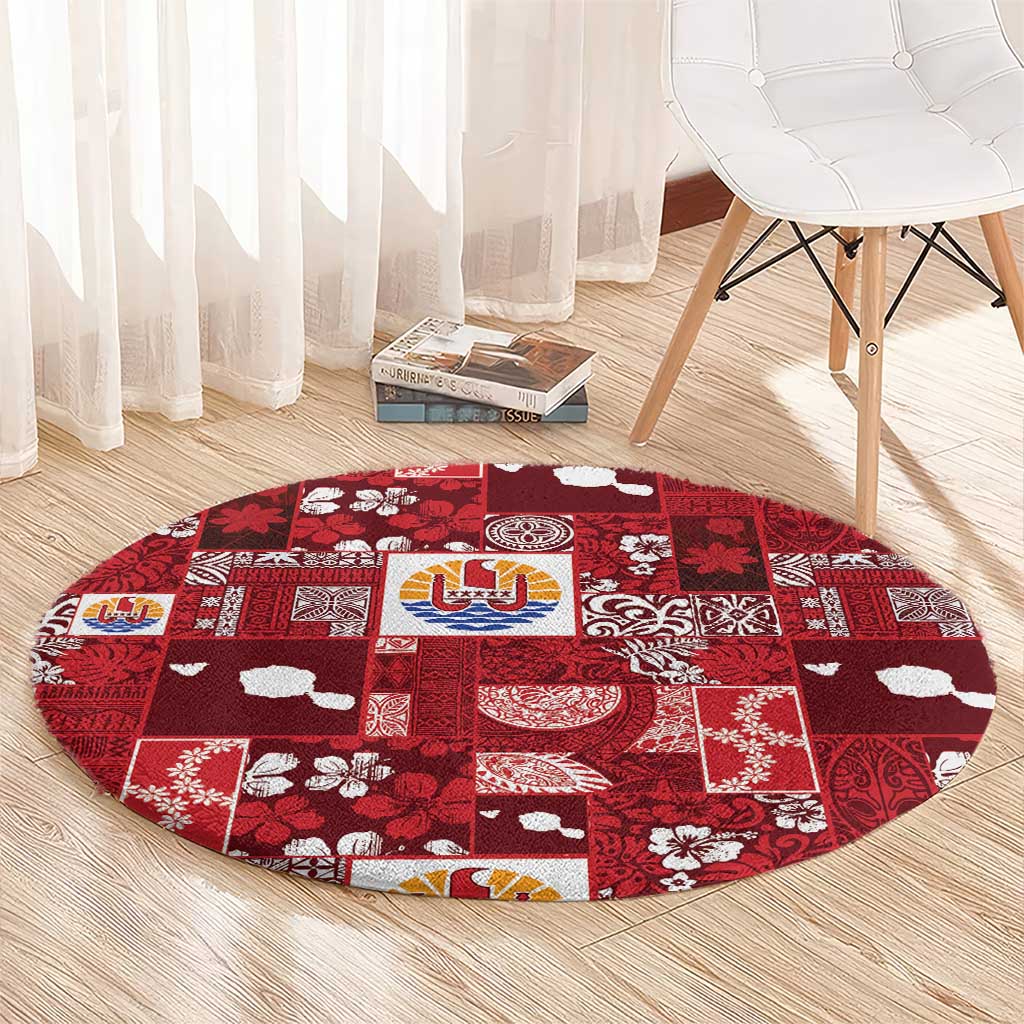 Tahiti Oaoa I Teie Noera Round Carpet Pacific Patchwork Xmas Vibes LT9 - Polynesian Pride