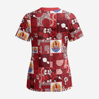 Tahiti Oaoa I Teie Noera Scrub Top Pacific Patchwork Xmas Vibes LT9 - Polynesian Pride