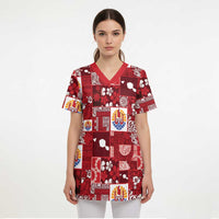 Tahiti Oaoa I Teie Noera Scrub Top Pacific Patchwork Xmas Vibes LT9 - Polynesian Pride