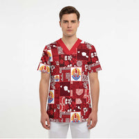 Tahiti Oaoa I Teie Noera Scrub Top Pacific Patchwork Xmas Vibes LT9 - Polynesian Pride