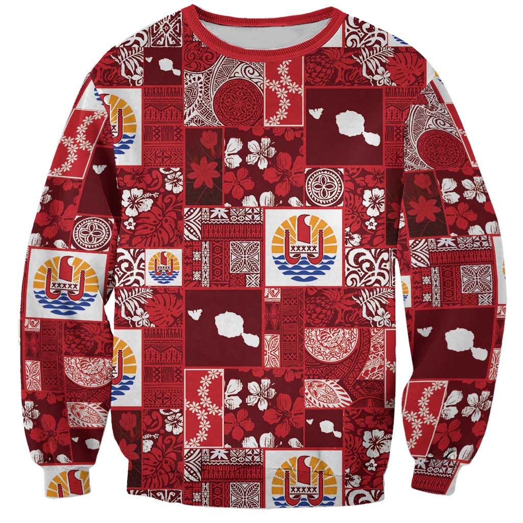Tahiti Oaoa I Teie Noera Sweatshirt Pacific Patchwork Xmas Vibes LT9 Unisex Red - Polynesian Pride