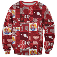 Tahiti Oaoa I Teie Noera Sweatshirt Pacific Patchwork Xmas Vibes LT9 Unisex Red - Polynesian Pride