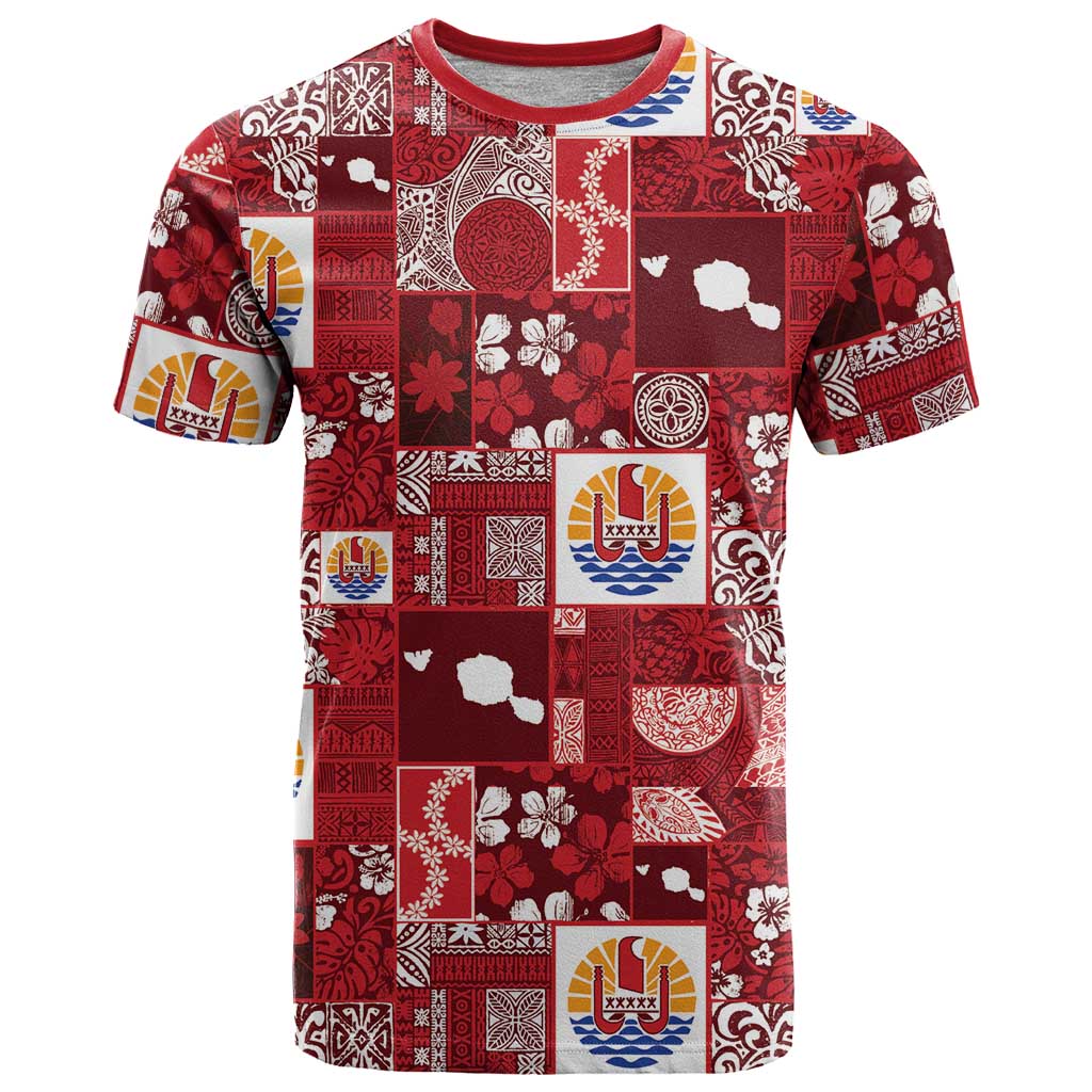 Tahiti Oaoa I Teie Noera T Shirt Pacific Patchwork Xmas Vibes LT9 Red - Polynesian Pride