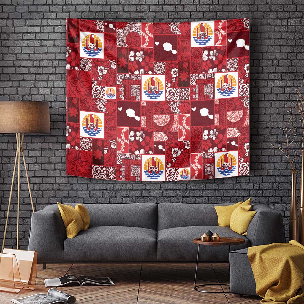 Tahiti Oaoa I Teie Noera Tapestry Pacific Patchwork Xmas Vibes LT9 Red - Polynesian Pride