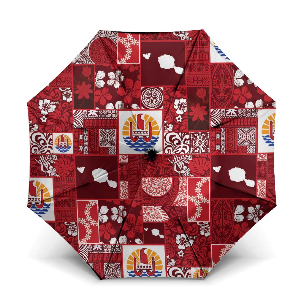 Tahiti Oaoa I Teie Noera Umbrella Pacific Patchwork Xmas Vibes LT9 One Size Folded 11.42 inch Opened Diameter 37.4 inch Red - Polynesian Pride
