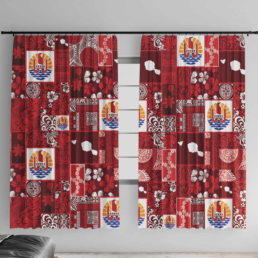 Tahiti Oaoa I Teie Noera Window Curtain Pacific Patchwork Xmas Vibes LT9 With Hooks Red - Polynesian Pride