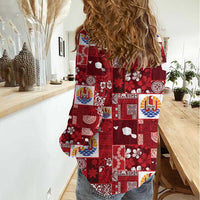 Tahiti Oaoa I Teie Noera Women Casual Shirt Pacific Patchwork Xmas Vibes LT9 - Polynesian Pride