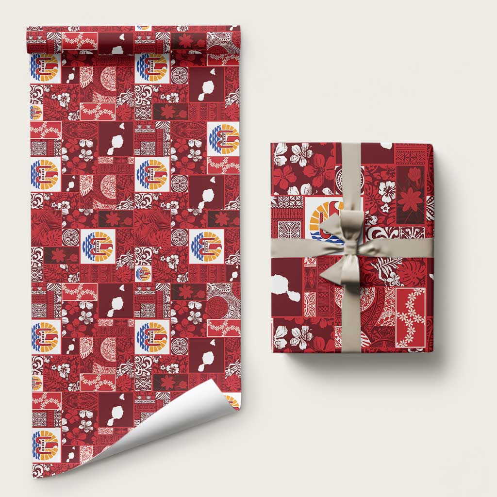Tahiti Oaoa I Teie Noera Wrapping Paper Pacific Patchwork Xmas Vibes LT9 58" × 23" Red - Polynesian Pride