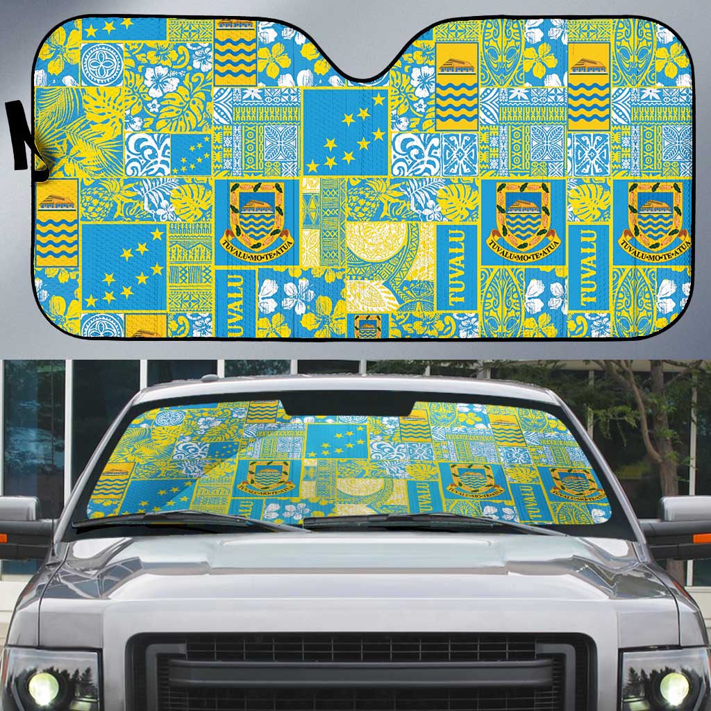 Tuvalu Manuia te Kilisimasi Auto Sun Shade Pacific Patchwork Xmas Vibes LT9 Green - Polynesian Pride