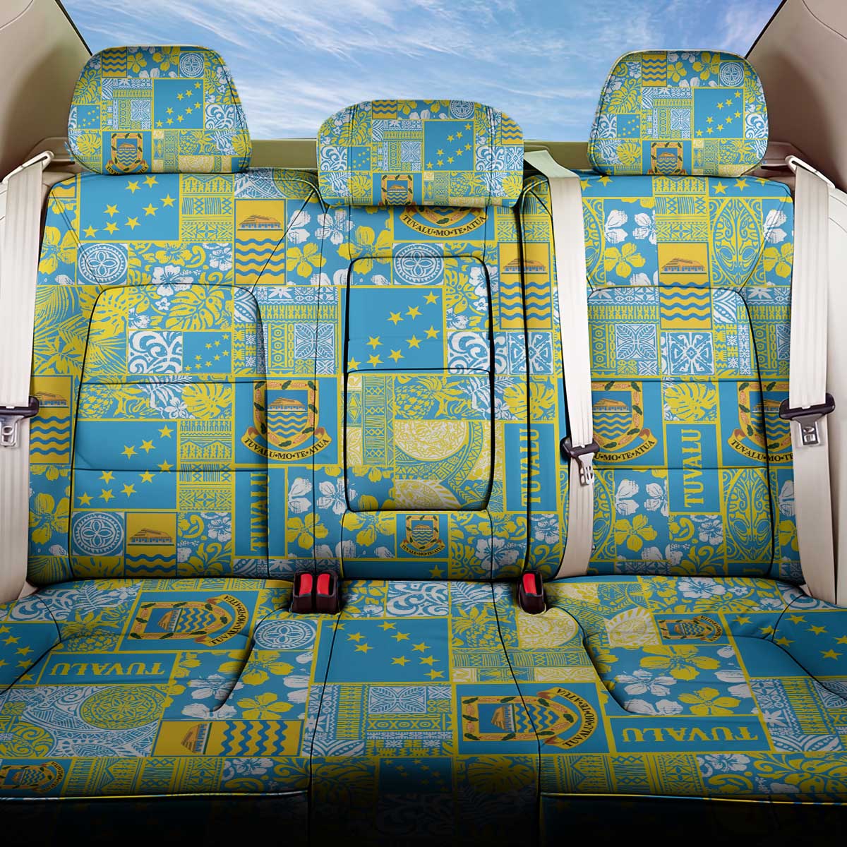 Tuvalu Manuia te Kilisimasi Back Car Seat Cover Pacific Patchwork Xmas Vibes LT9 One Size Green - Polynesian Pride
