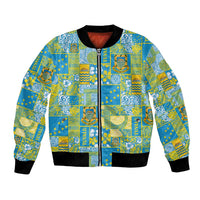 Tuvalu Manuia te Kilisimasi Bomber Jacket Pacific Patchwork Xmas Vibes LT9 Unisex Green - Polynesian Pride