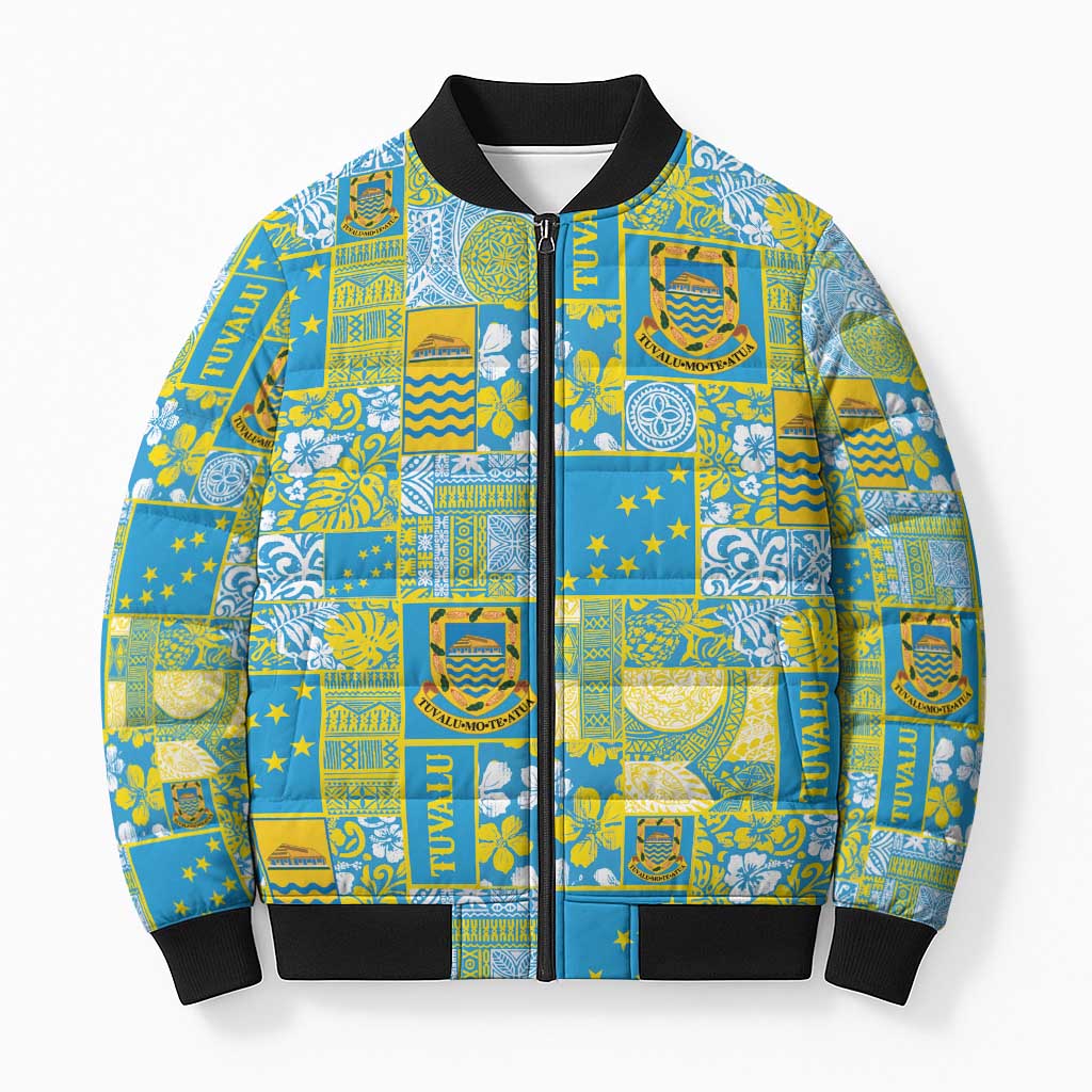 Tuvalu Manuia te Kilisimasi Bomber Puffer Jacket Pacific Patchwork Xmas Vibes LT9 Unisex Green - Polynesian Pride