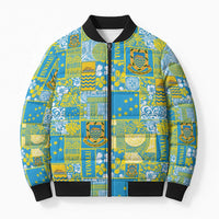 Tuvalu Manuia te Kilisimasi Bomber Puffer Jacket Pacific Patchwork Xmas Vibes LT9 Unisex Green - Polynesian Pride
