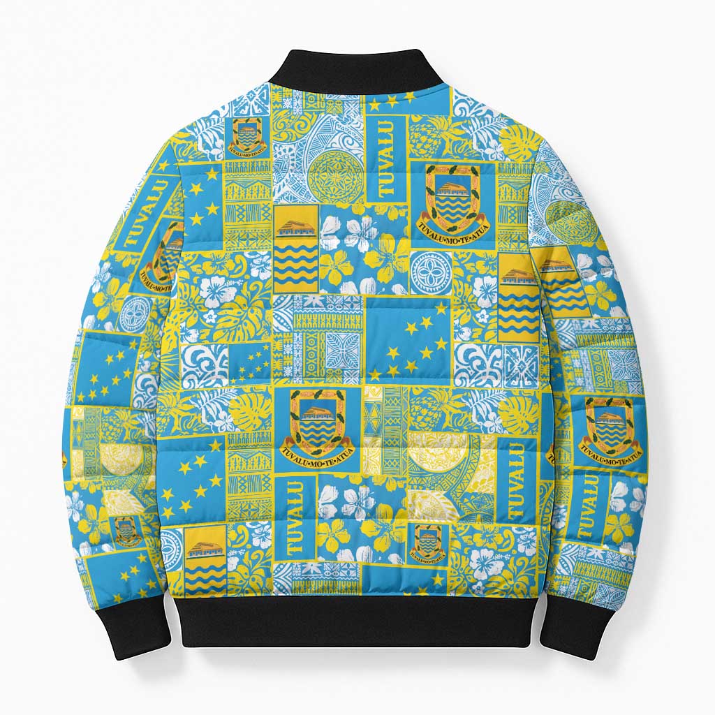 Tuvalu Manuia te Kilisimasi Bomber Puffer Jacket Pacific Patchwork Xmas Vibes LT9 - Polynesian Pride