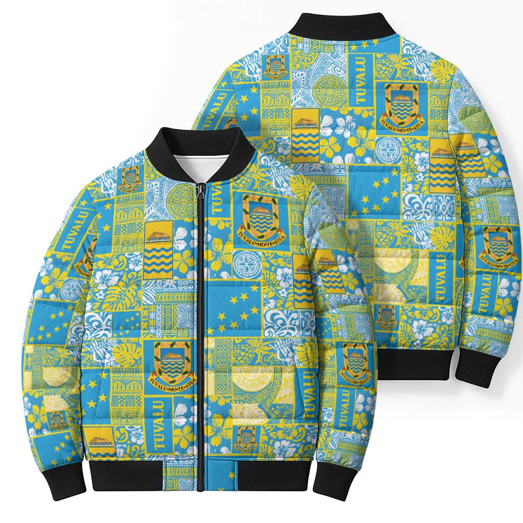 Tuvalu Manuia te Kilisimasi Bomber Puffer Jacket Pacific Patchwork Xmas Vibes LT9 - Polynesian Pride