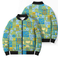 Tuvalu Manuia te Kilisimasi Bomber Puffer Jacket Pacific Patchwork Xmas Vibes LT9 - Polynesian Pride