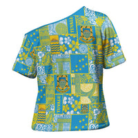 Tuvalu Manuia te Kilisimasi Cross Shoulder Shirt Pacific Patchwork Xmas Vibes LT9 - Polynesian Pride