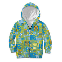 Tuvalu Manuia te Kilisimasi Kid Hoodie Pacific Patchwork Xmas Vibes LT9 Zip Hoodie Green - Polynesian Pride